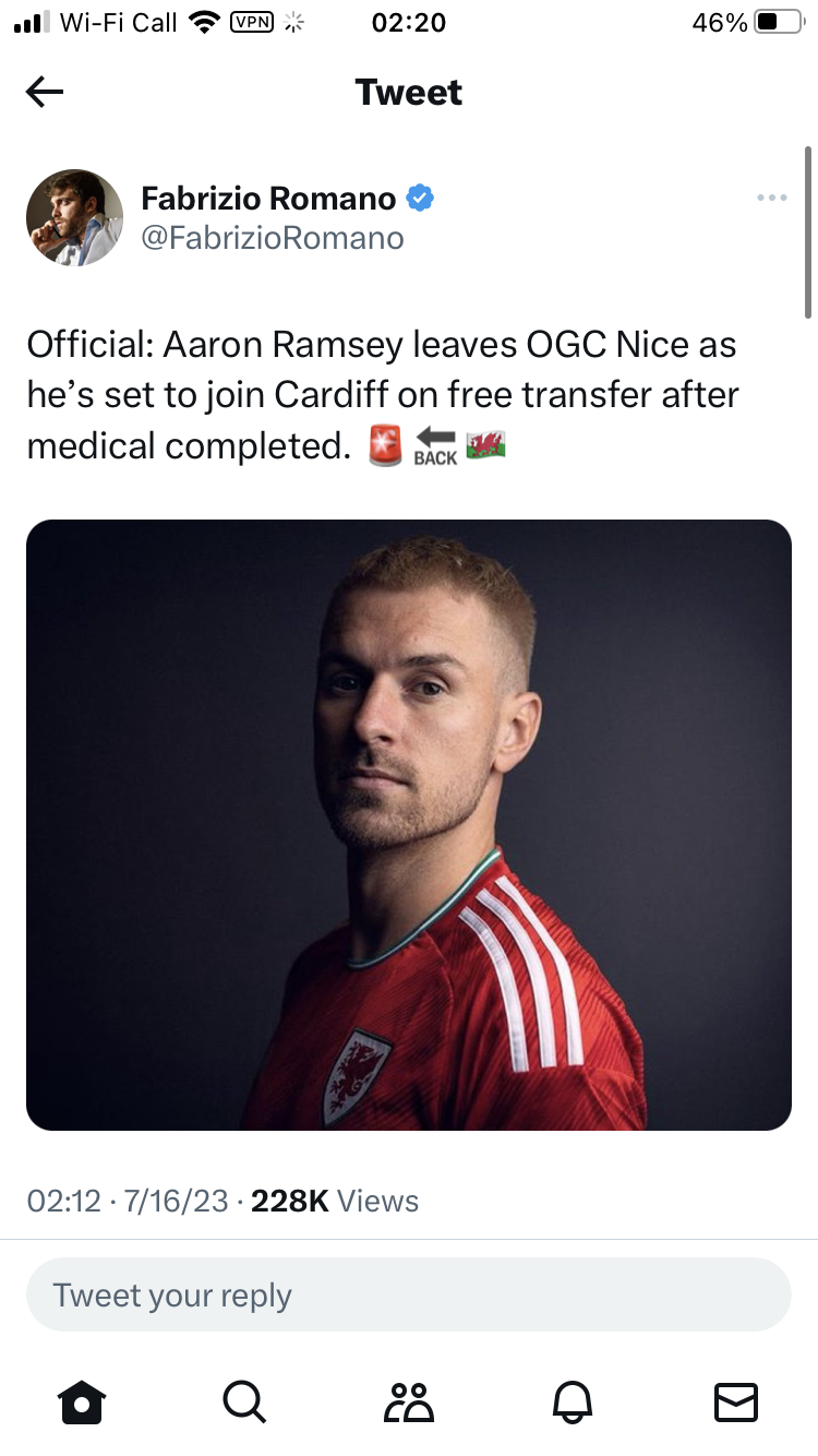 Fabrizio Romano Official Aaron Ramsey Leaves Ogc Nice As Hes Set To