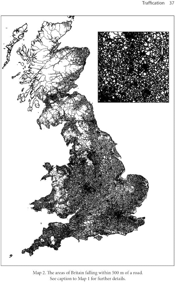 This is a map that shows the area of the Uk within 500 m of a road