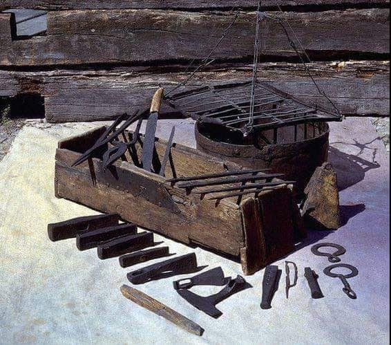 Norse tool chest discovered in a peat bog, Sweden, ~1000 AD