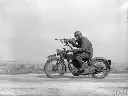 British guard on a motorcycle with a mounted Tommy Gun, WW2, 1941