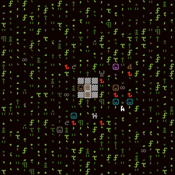 Screenshot of Dwarf Fortress using CLA's ASCII-like Graphics Set with option for dotted floor tiles