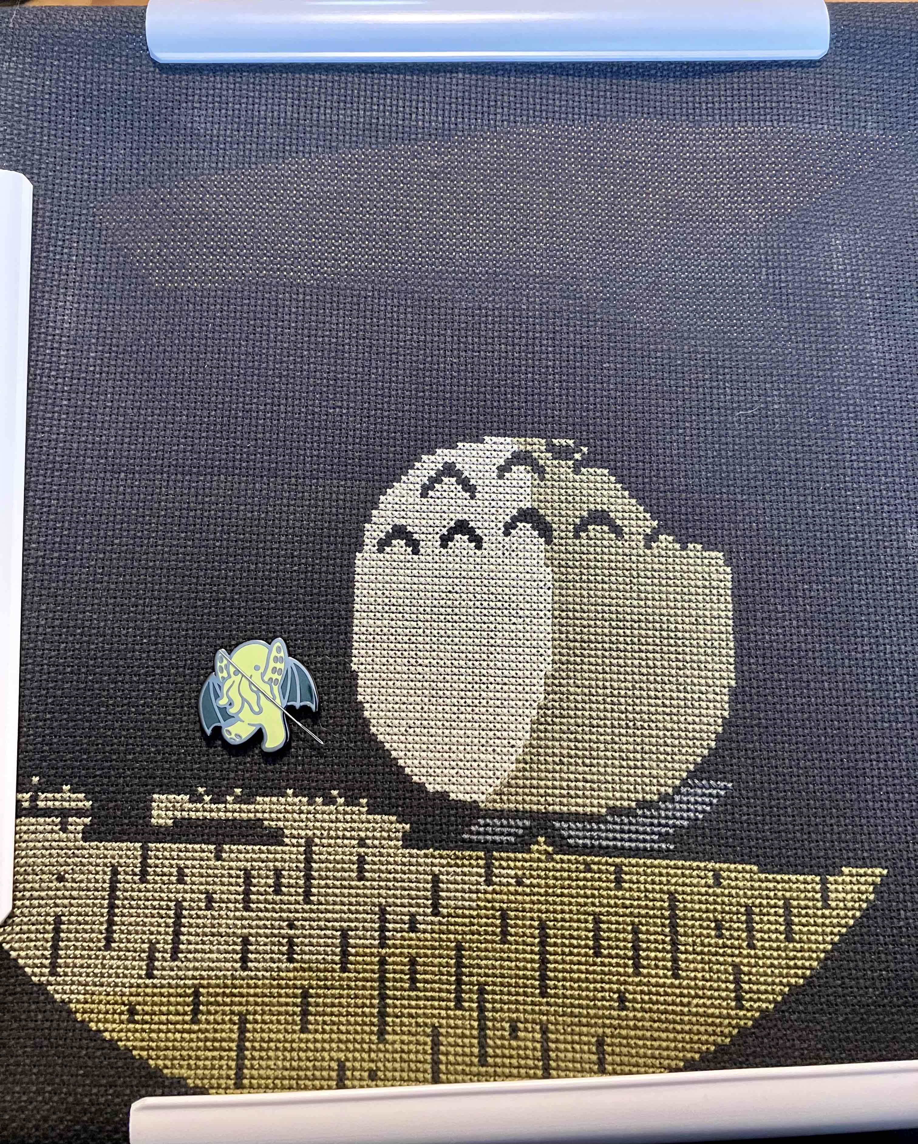 partially completed Totoro stitch. 