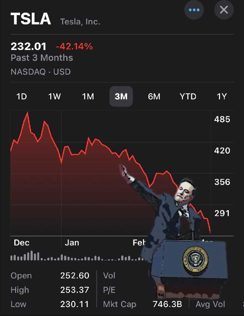 Musk&#39;s sieg heil lining up with the downwards trend of the tesla stock 