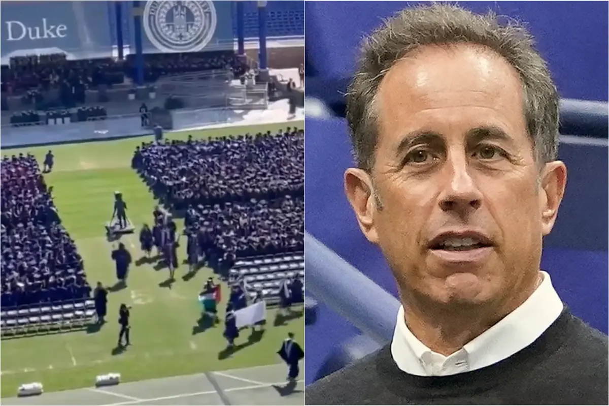 Students walk out during Jerry Seinfeld’s commencement speech at Duke