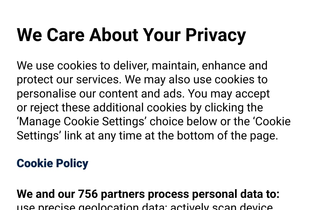We, and our seven hundred fifty-six partners, care about your privacy