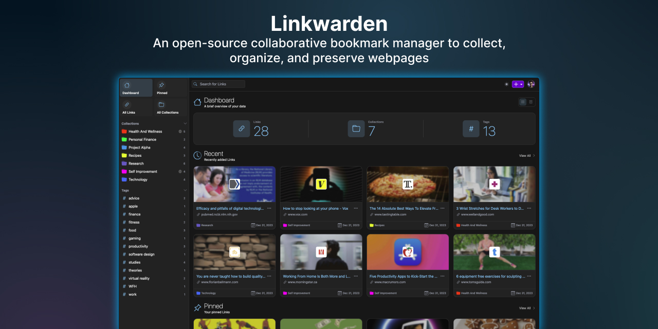 GitHub - linkwarden/linkwarden: ⚡️⚡️⚡️Self-hosted collaborative bookmark manager to collect, organize, and preserve webpages and articles.