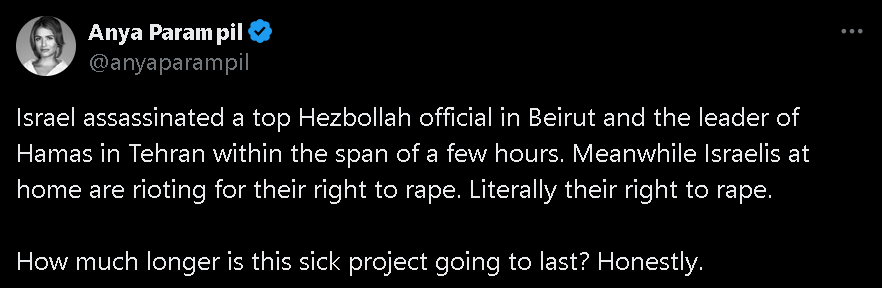 Meanwhile Israelis at home are rioting for their right to rape. Literally their right to rape. How much longer is this sick project going to last? Honestly.