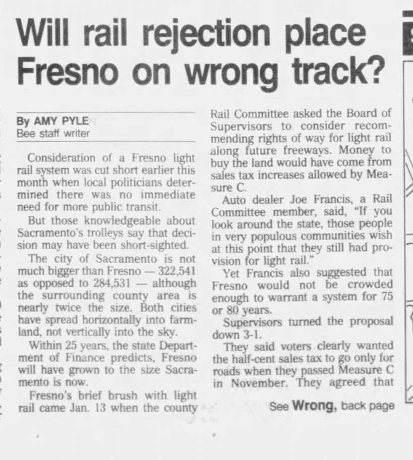 Will rail rejection place Fresno on wrong track? - Newspapers.com