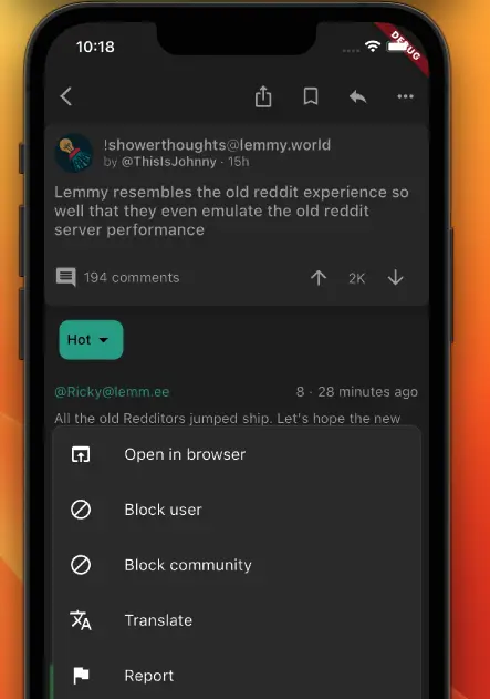 Looking at a post menu in dark mode