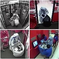 CCTV footage of Mother Theresa helping the poor by stealing iPads from a Target