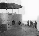 Chillin' on the deck of the USS Monitor, early ironclad, US Civil War, 1862
