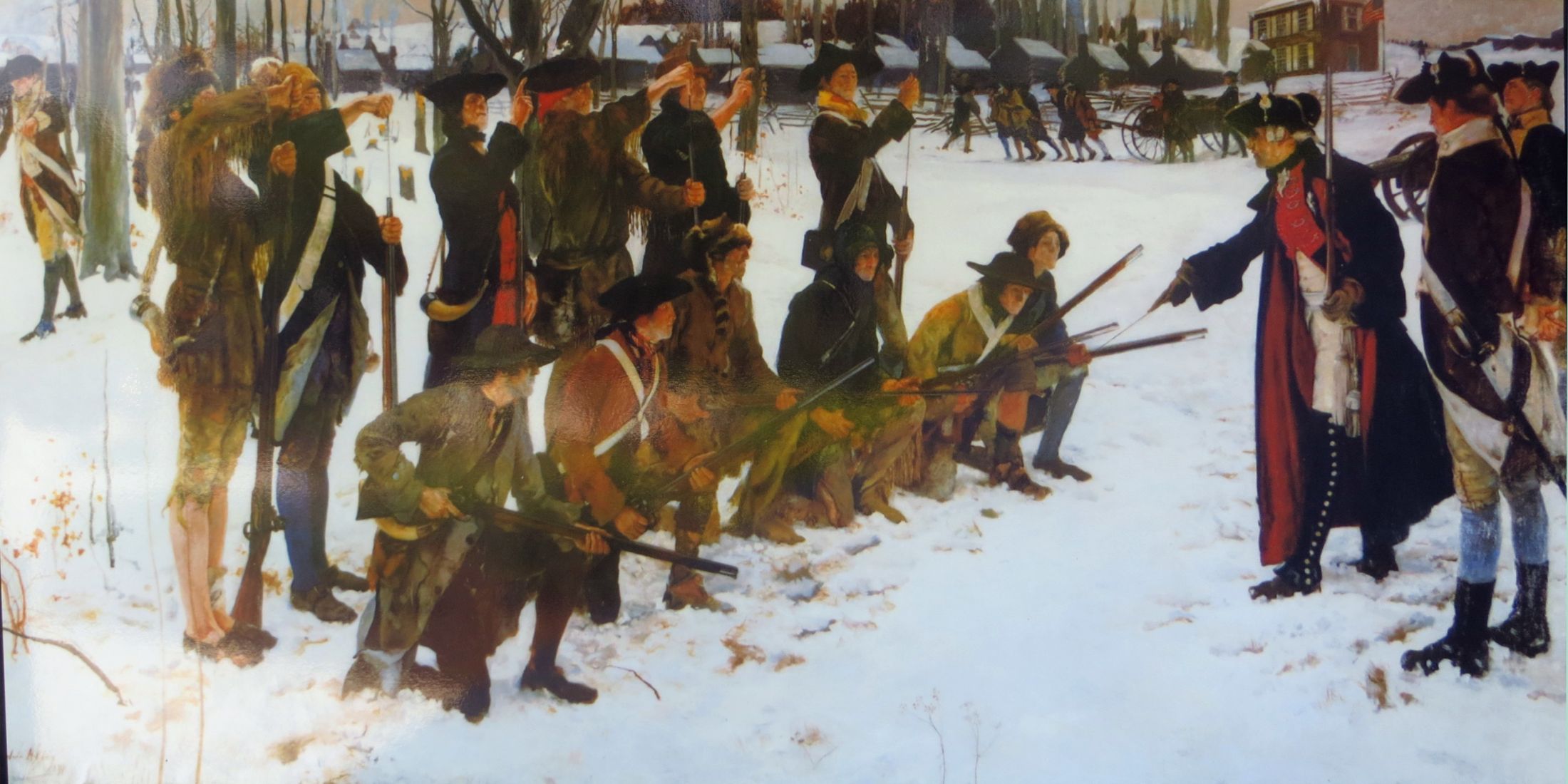 General von Steuben instructing American soldiers at Valley Forge, 1778