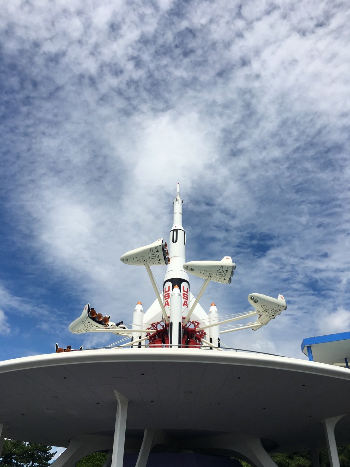 Starjets at Tokyo Disneyland, as seen from the ground near the entrance of Toon Town.