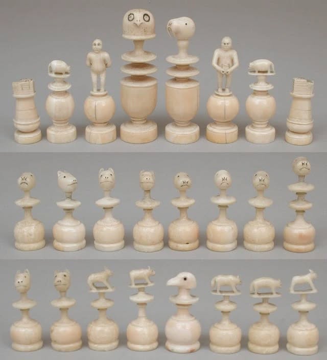 Chess set made of walrus ivory, Eskimo, ~1885 AD