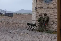 'Ghost' robotic dog maneuvers as part of an urban assault exercise, Fort Irwin, Calif., March 15, 2024 [1000x667]