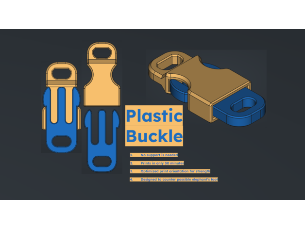 Plastic Buckle (Designed for 3d printing with zero supports) by _ICant3DPrint