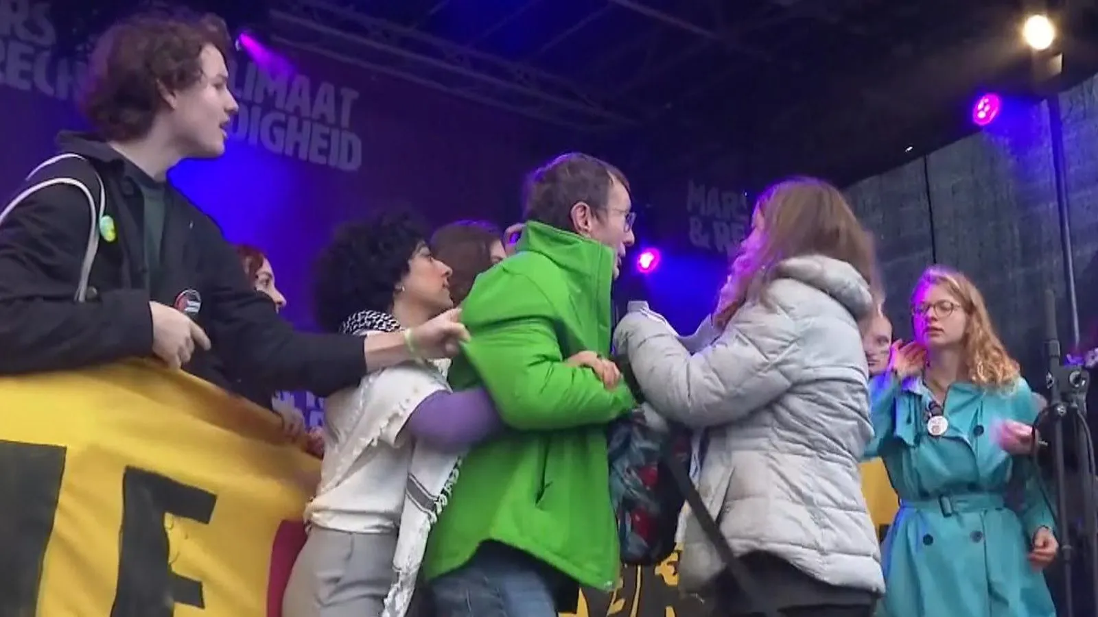 Man grabs Greta Thunberg's microphone after pro-Palestinian address at climate rally