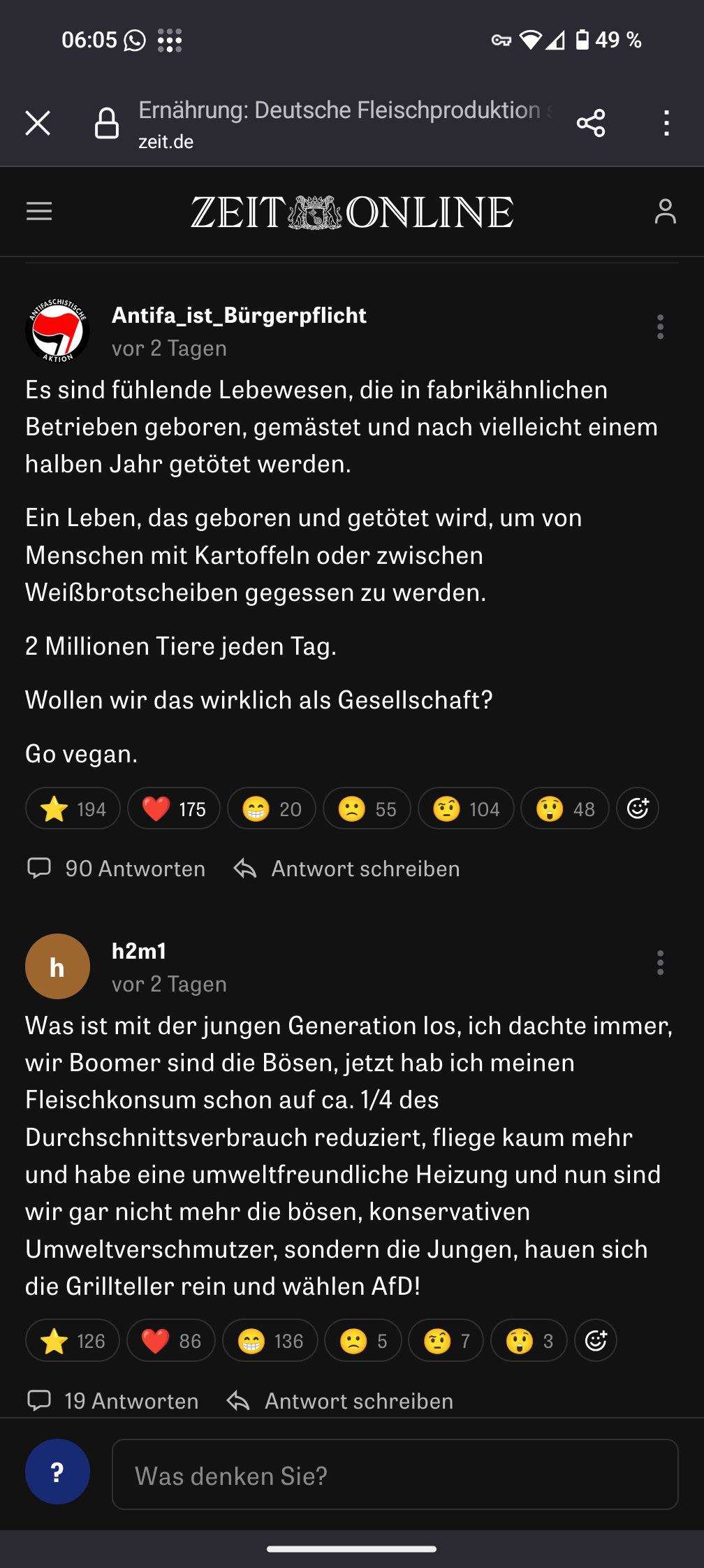 kommentare unter dem Zeitartikel