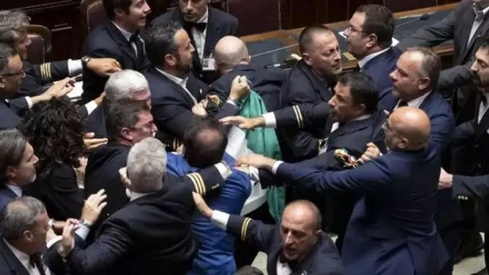 Italy’s parliament erupts into violence over government bill