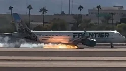 Frontier Airlines jet appears to catch fire while landing at Las Vegas airport, FAA and NTSB investigating