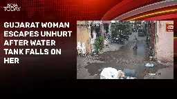 Video: Narrow escape for Gujarat woman after water tank falls on her