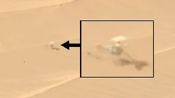 NASA Ingenuity Mars helicopter, broken and alone, spotted by Perseverance rover on Martian dune (photo, video)