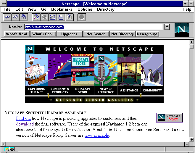 image of Netscape Navigator web browser from the 90s with tiny image icon buttons