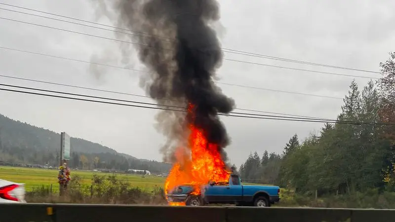 Nobody hurt in significant truck fire on Trans Canada Hwy south of Nanaimo