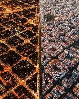 Day and night in Barcelona, Spain