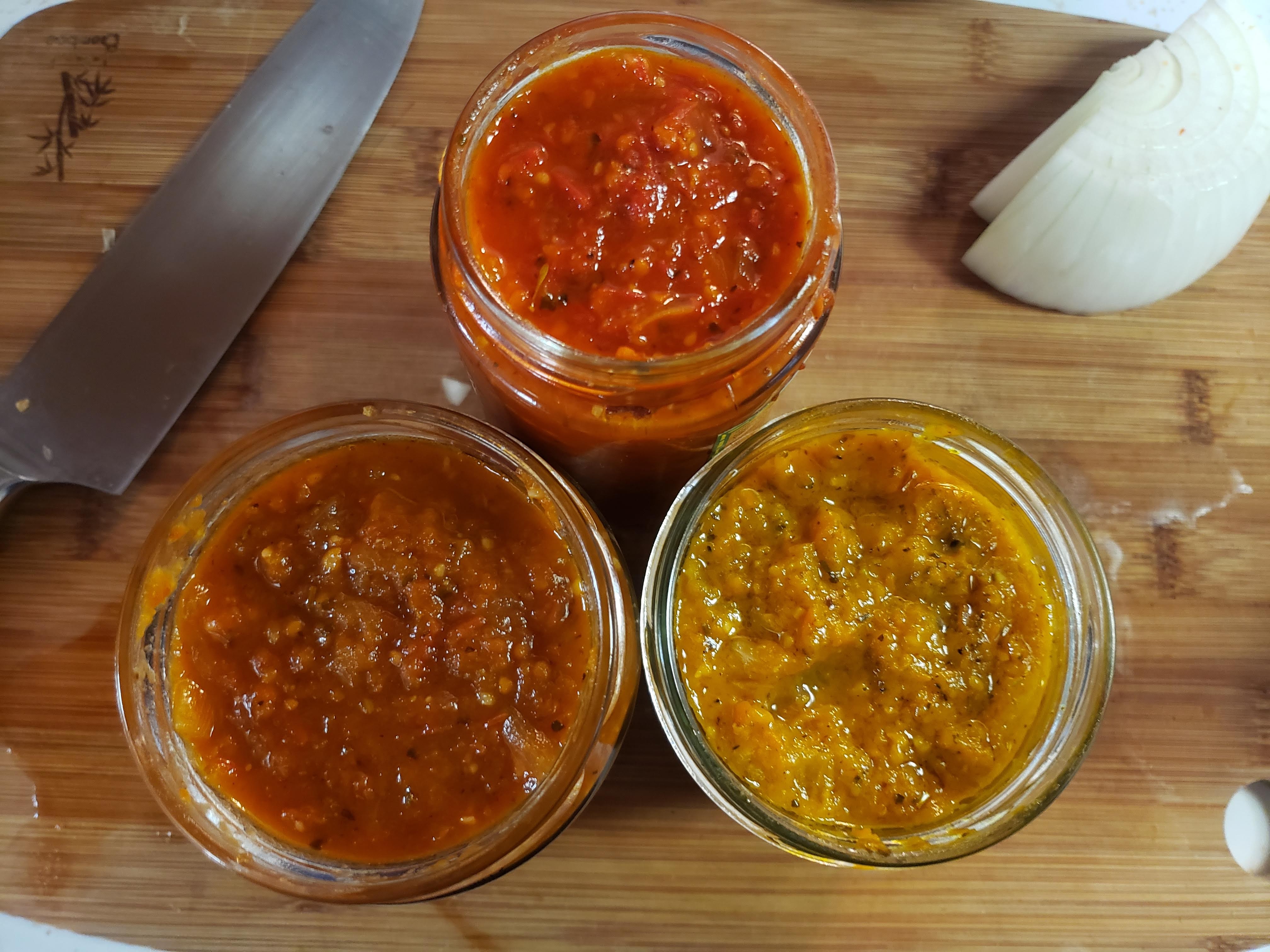 Pasta sauce three different ways, same recipe but different tomatoes!