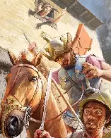 Famed conqueror Pyrrhus of Epirus being killed by a soldier's mother throwing a roof tile on his head, Battle of Argos, Greece