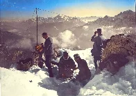 Signalmen of the Austro-Hungarian Armed Forces during the Battle of the Isonzo (1915–1917) installing an antenna and a hand-cranked generator for a radio station high in the mountains. (Colorized)