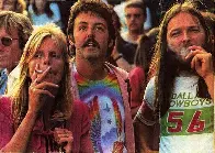 Paul &amp; Linda McCartney with David Gilmour of Pink Floyd at a Zeppelin concert, 1973