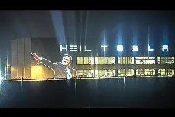 Elon Musk controversial salute image beamed on Tesla factory in Berlin