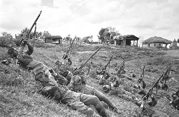 Soviet infantry firing at Nazi aircraft, WW2, June, 1943