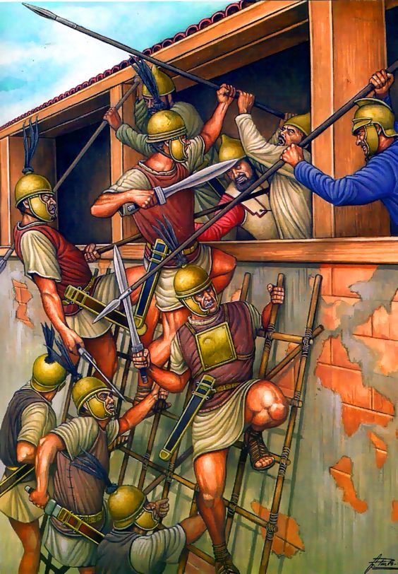 Republican Roman troops assaulting a Carthaginian garrison