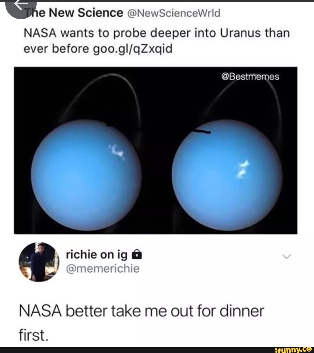 Screenshot of news article with headline reading: "Nasa wants to probe deeper into Uranus than ever before
