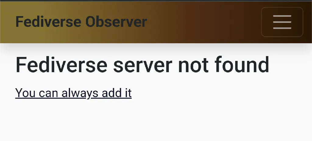 screenshot saying Fediverse server not found