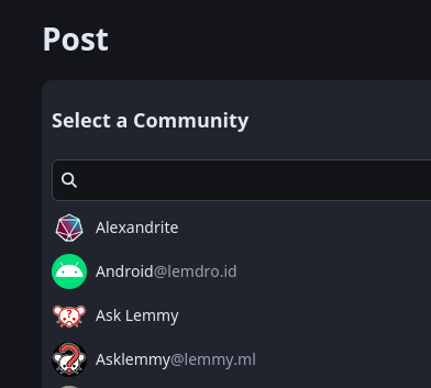 community selector