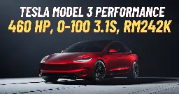 2024 Tesla Model 3 Performance now available from RM242k - 460 hp, 0-100 in 3.1s, 528 km range - paultan.org