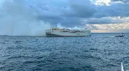Burning cargo ship north of Terschelling will be towed this weekend