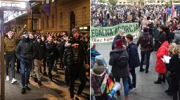 Kraków. Niedziela podwyższonego ryzyka. Przemarsz kibiców Cracovii i manifestacja na Rynku. Policja w stanie gotowości