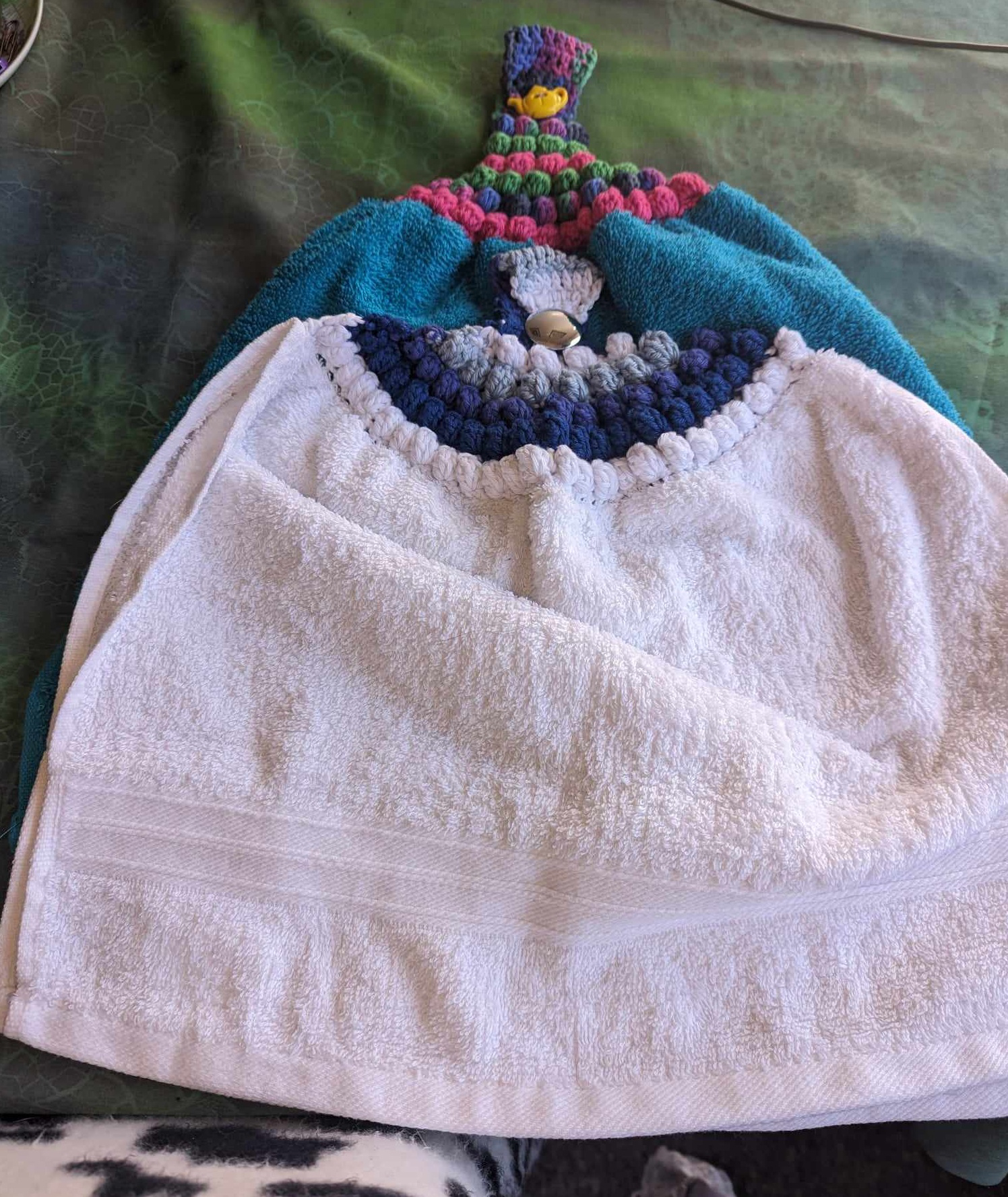 Bobble and popcorn stitch practice towels