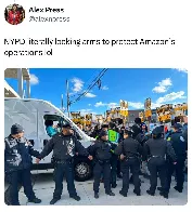 NYPD locking arms to protect Amazon and help break a strike