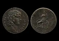 Bronze coin of Antinous, deified lover of the Roman Emperor Hadrian