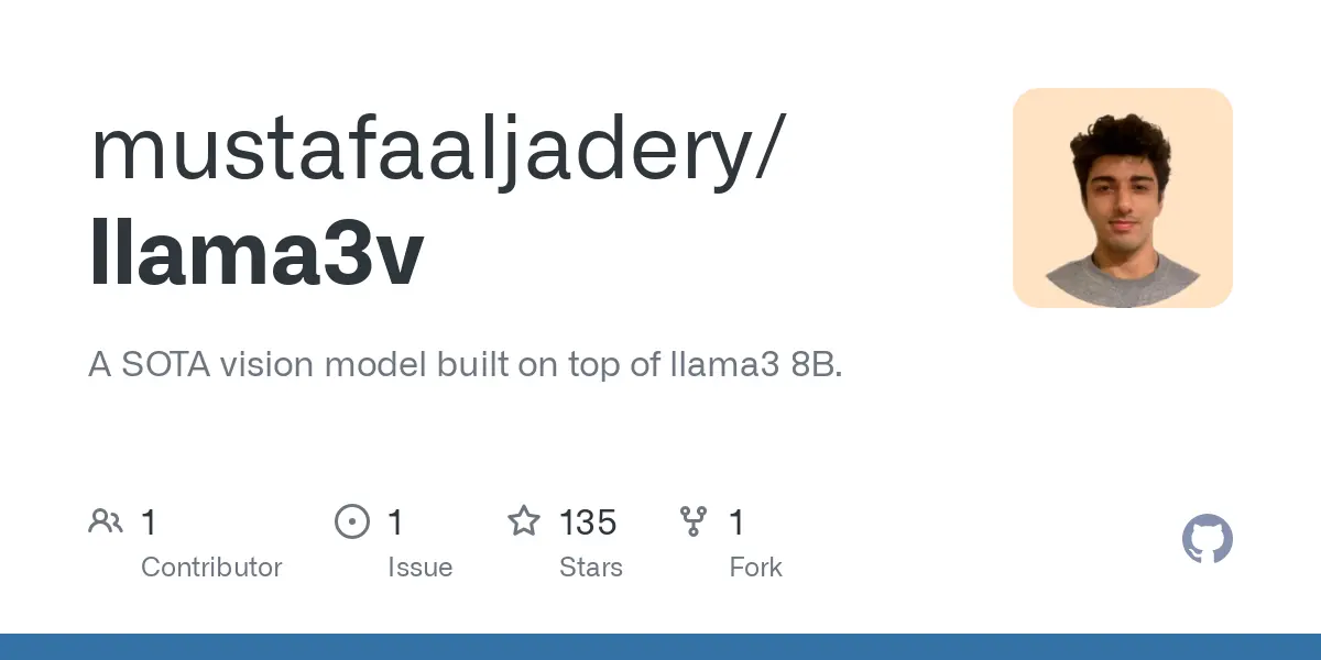 GitHub - mustafaaljadery/llama3v: A SOTA vision model built on top of llama3 8B.