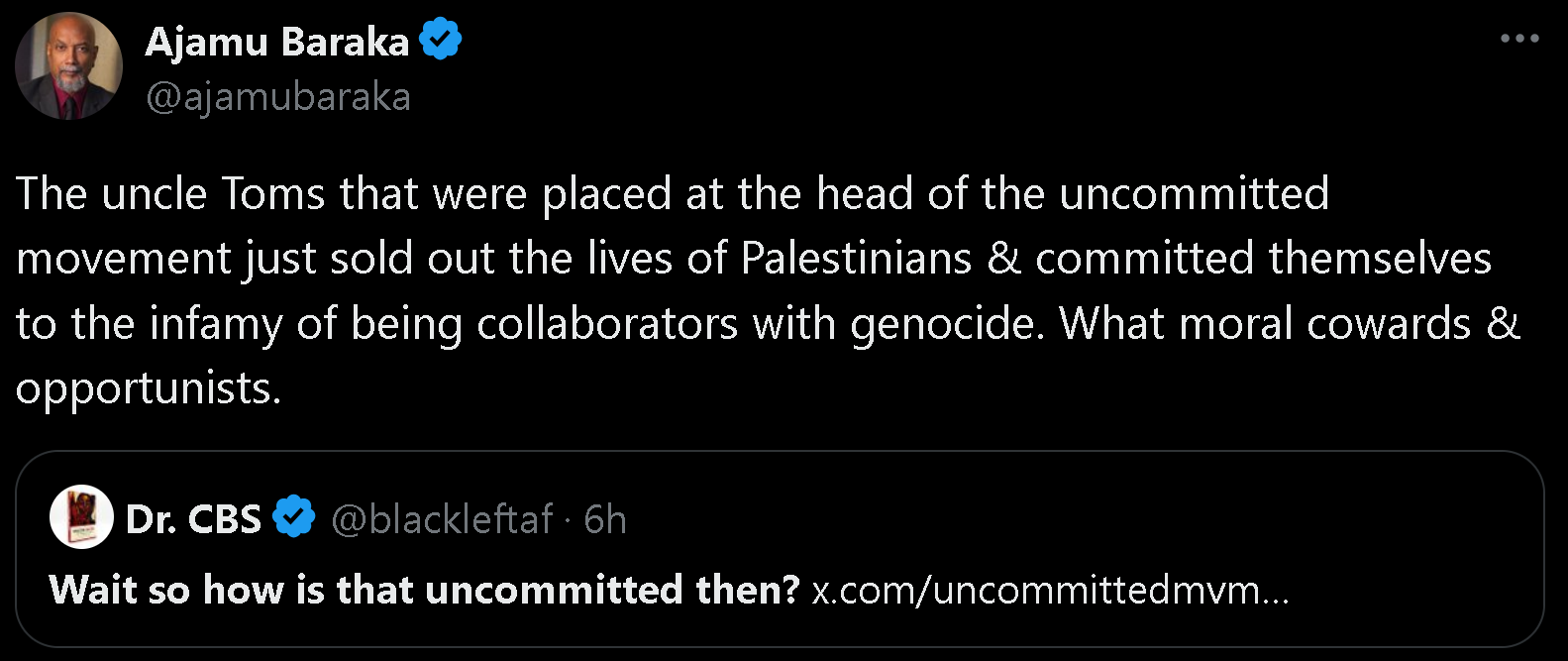 The uncle Toms that were placed at the head of the uncommitted movement just sold out the lives of Palestinians & committed themselves to the infamy of being collaborators with genocide. What moral...