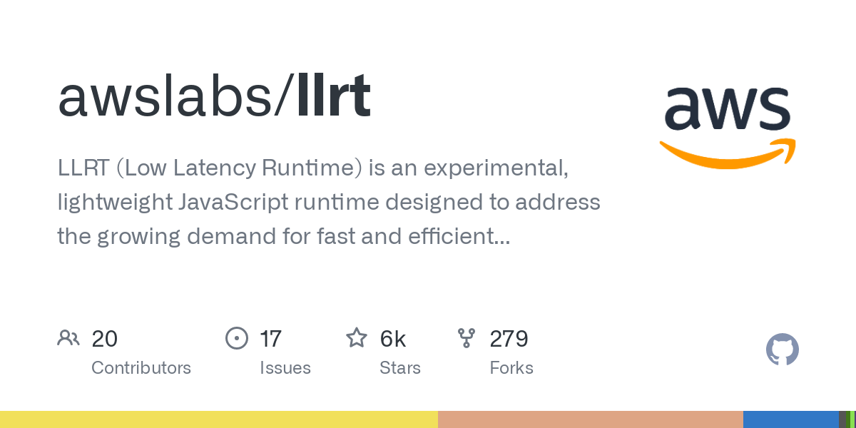 GitHub - awslabs/llrt: LLRT (Low Latency Runtime) is an experimental, lightweight JavaScript runtime designed to address the growing demand for fast and efficient Serverless applications.