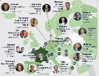 Europe's richest billionaires, by location