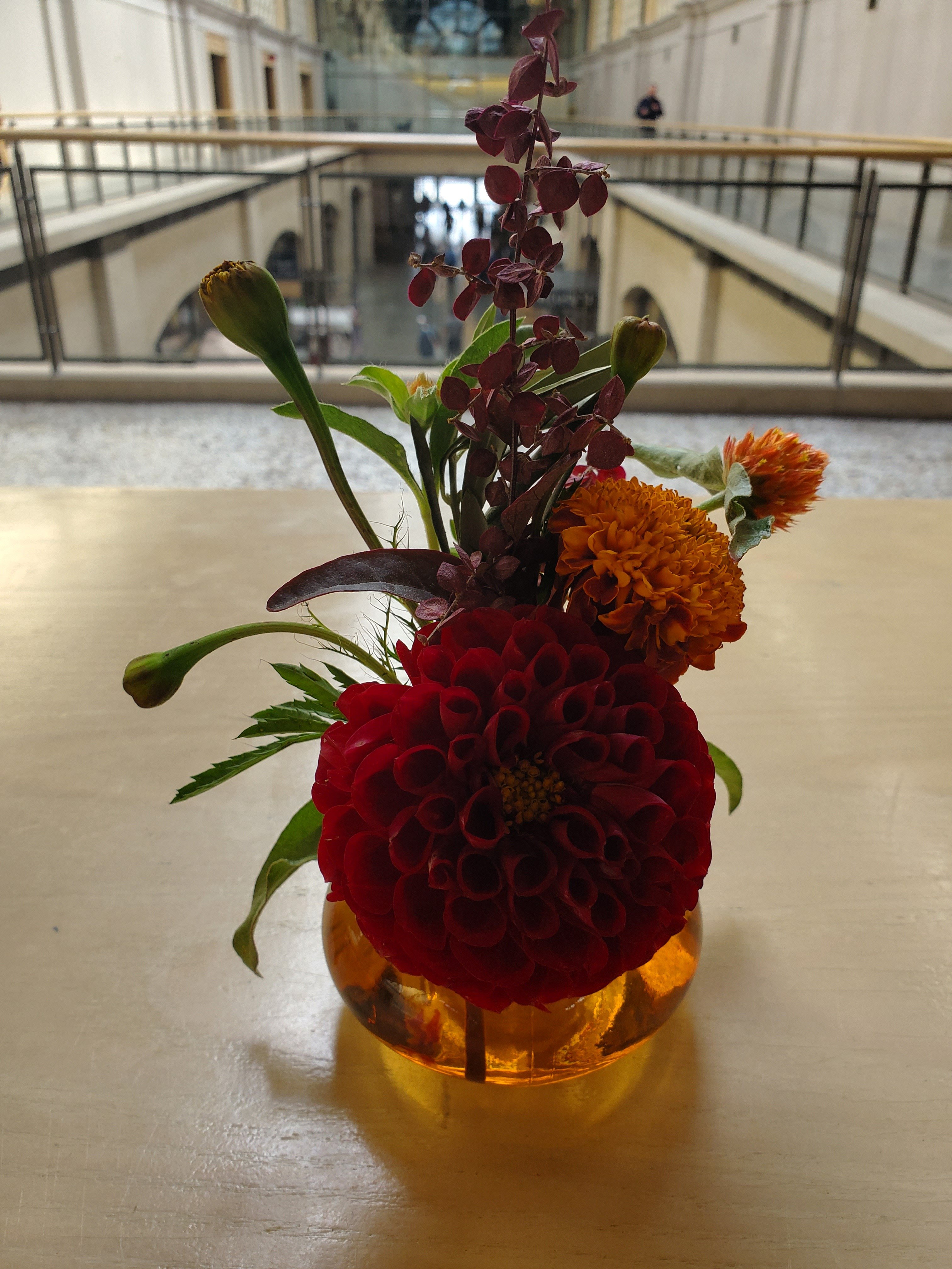 red Dahlia arrangement